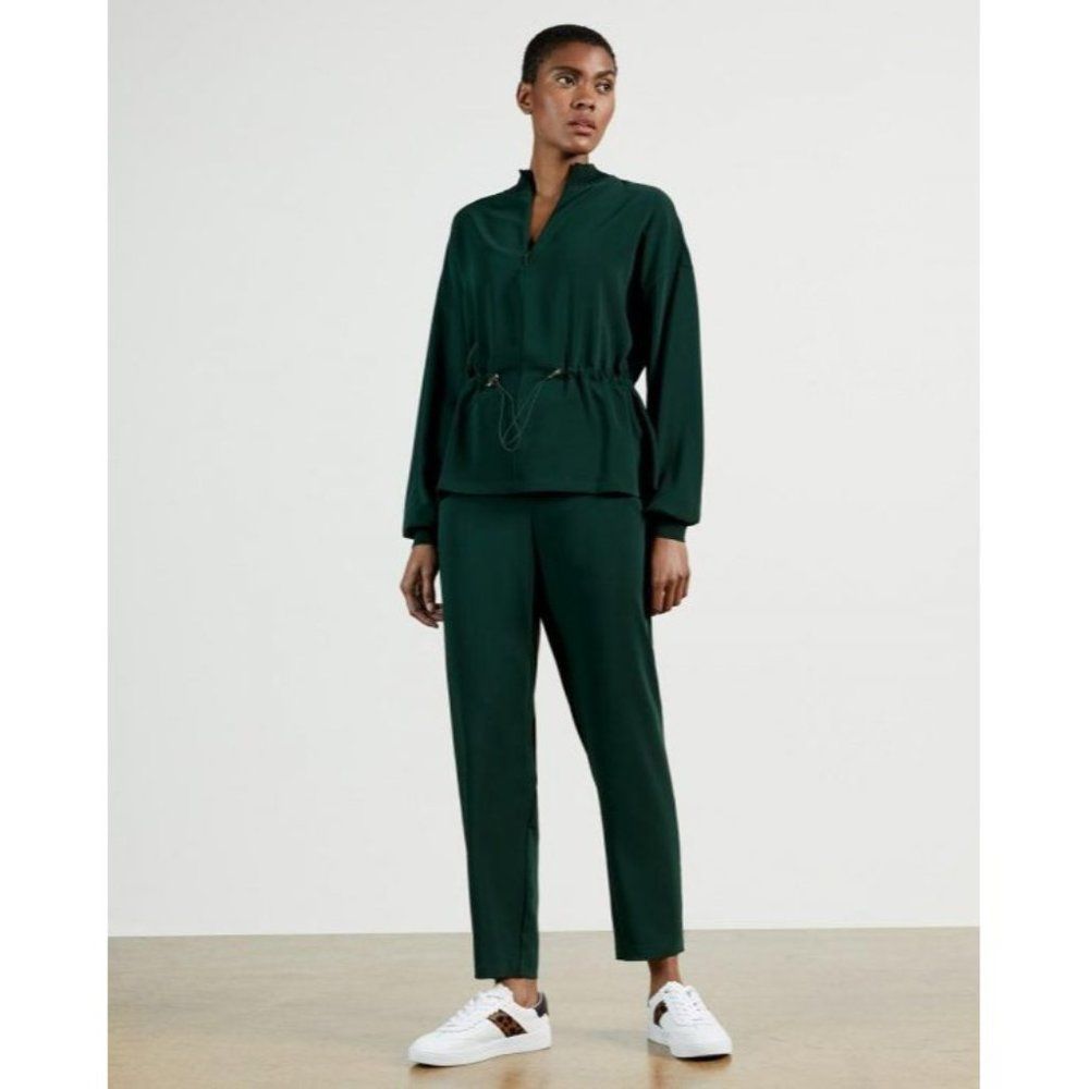 Ted Baker Aliadd Rib Detail Jogger Trouser Pants Green US 8-10 Career NWT - Picture 2 of 13